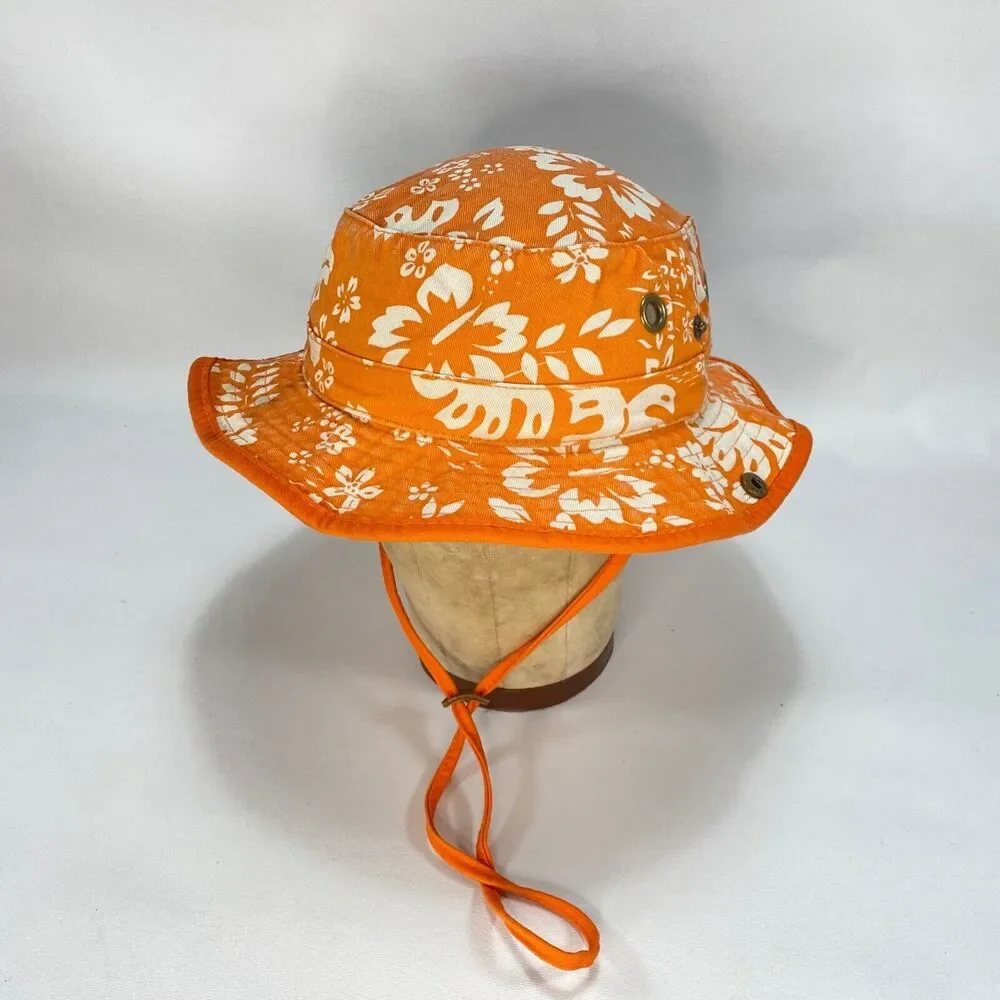 Dorfman Pacific Kindercaps Bucket Hat Cap 4-6X Orange White Leaves Snap Sides
